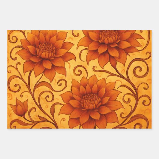 Fall Dahlia Sunrise & Sunset Wrapping Paper ラッピングペーパーシート (正面)