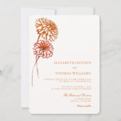 Fall Dahlias Burnt Copper Sketch Modern Wedding 招待状 (正面)
