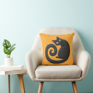 Fall decorative pillow black cat クッション