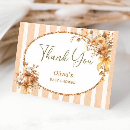 Fall Elegant Pumpkin Baby Shower Thank You Card サンキューカード