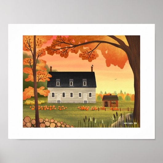 Fall Farmhouse Autumn Pumpkin Art Print ポスター (正面)