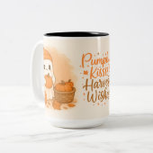 Fall Farmhouse Cute Ghost コーヒーマグ用ラップ|秋 ツートーンマグカップ (正面左)