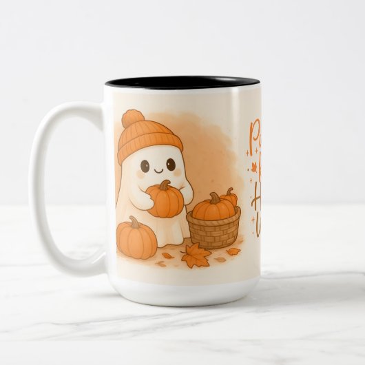 Fall Farmhouse Cute Ghost コーヒーマグ用ラップ|秋 ツートーンマグカップ (左)