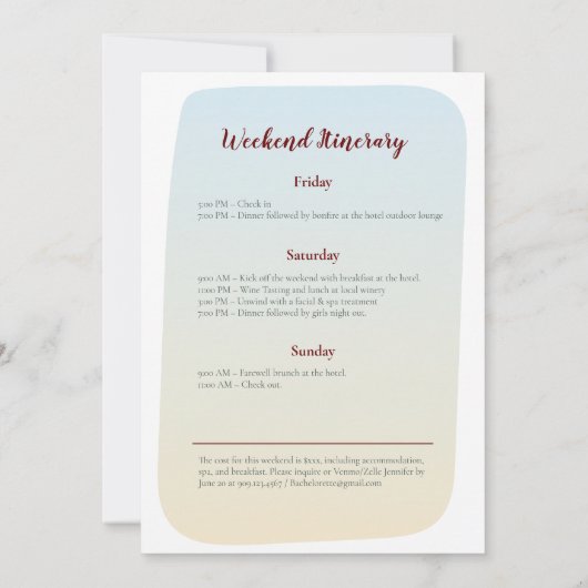 Fall favorites Rustic Bachelorette Weekend  招待状 (裏面)