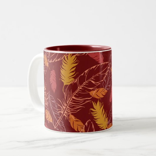 Fall Feathers 2-Tone Coffee Mug ツートーンマグカップ (正面左)