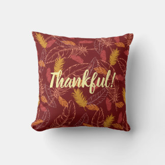 Fall Feathers Thankful/Blessed Throw Pillow クッション