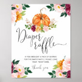 Fall floral autumn pumpkin diaper raffle sign ポスター (正面)