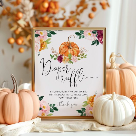 Fall floral autumn pumpkin diaper raffle sign ポスター