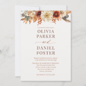 Fall Floral Autumn QR Code Photo Wedding 招待状 (正面)