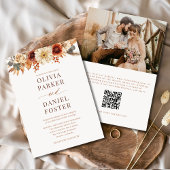 Fall Floral Autumn Wedding QR Code Photo  招待状