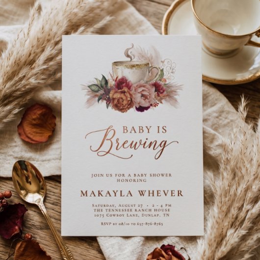Fall Floral Baby is Brewing コーヒー ベビーシャワー 招待状