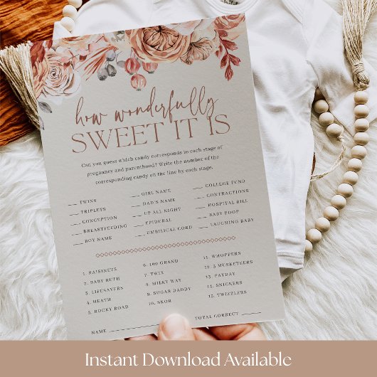 Fall Floral Baby Shower Candy Guessing Game Card 招待状