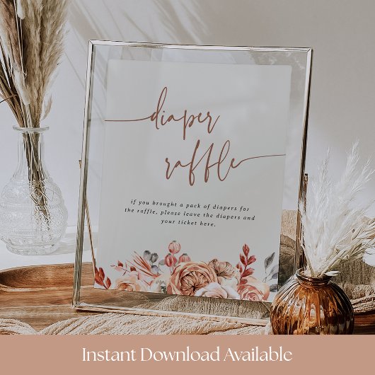 Fall Floral Baby Shower Diaper Raffle Sign ポスター
