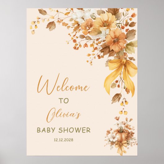 Fall Floral Boho Baby Shower Welcome ポスター (正面)