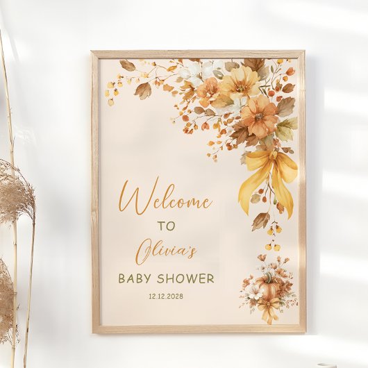 Fall Floral Boho Baby Shower Welcome ポスター