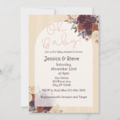 Fall Floral, Burgundy, Orange, Cream Baby Shower 招待状 (正面)