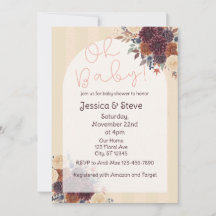 Fall Floral, Burgundy, Orange, Cream Baby Shower