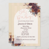 Fall Floral, Burgundy, Orange, Cream Baby Shower 招待状 (正面/裏面)