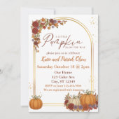 Fall floral, gold, A Little Pumpkin baby shower 招待状 (正面)