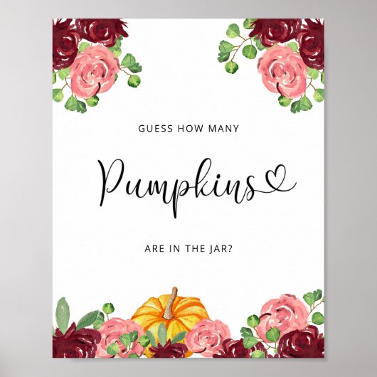 Fall floral guess how many pumpkins poster ポスター (正面)