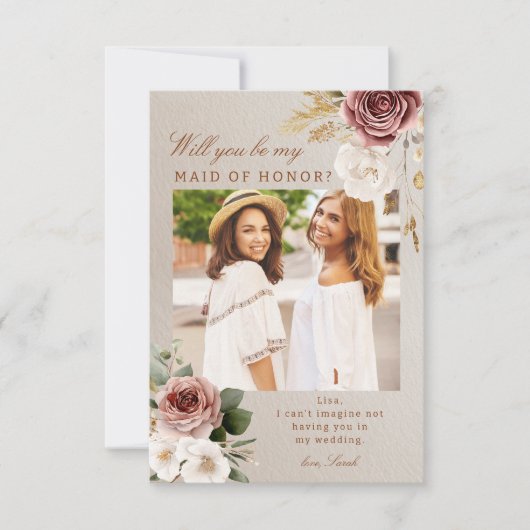 Fall Floral Maid of Honor Proposal Photo Card 招待状 (正面)