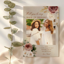 Fall Floral Maid of Honor Proposal Photo Card