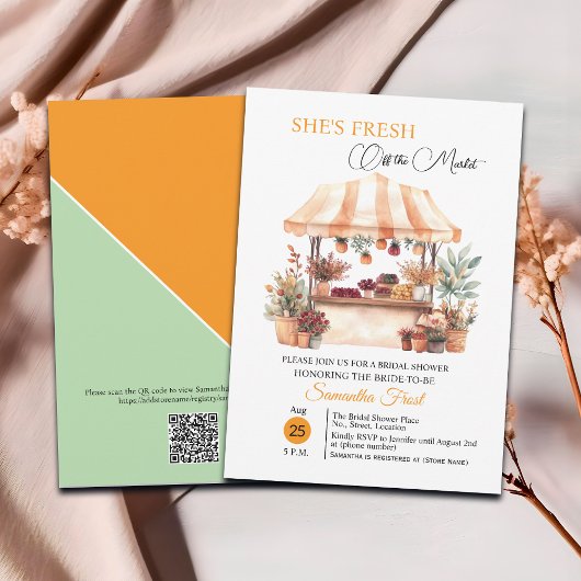 Fall Floral 'Off the Market' QR Code Bridal Shower 招待状