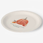 Fall Floral Orange Pumpkin Friendsgiving Dinner ペーパープレート (アングル)
