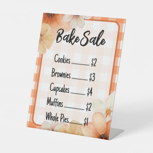Fall Floral Plaid Bake Sale Sign Template 台座サイン (正面)