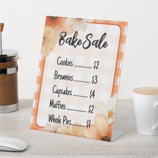 Fall Floral Plaid Bake Sale Sign Template 台座サイン (インサイチュ)