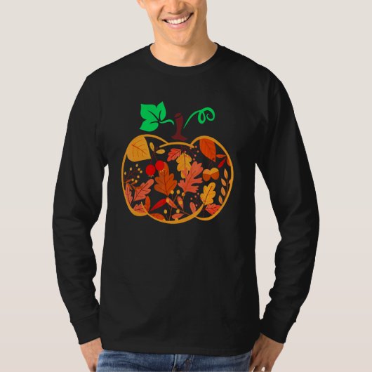 Fall Floral Pumpkin Autumn Leaves For Halloween Th Tシャツ (正面)