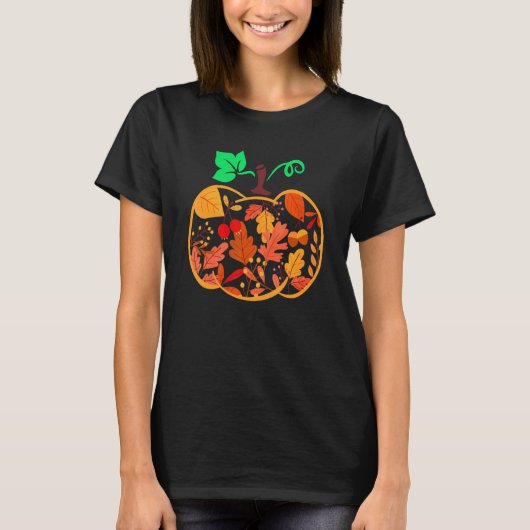 Fall Floral Pumpkin Autumn Leaves For Halloween Th Tシャツ (正面)