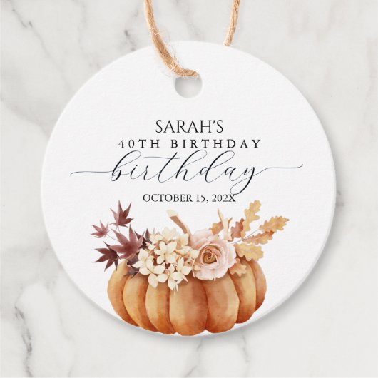 Fall Floral Pumpkin Woman Birthday Brunch フェイバータグ (正面)