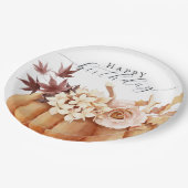 Fall Floral Pumpkin Woman Happy Birthday ペーパープレート (アングル)