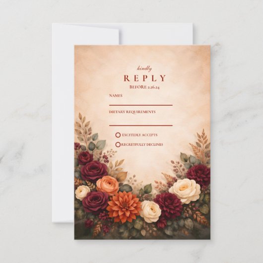 Fall Floral Romance Wedding 出欠カード (正面)