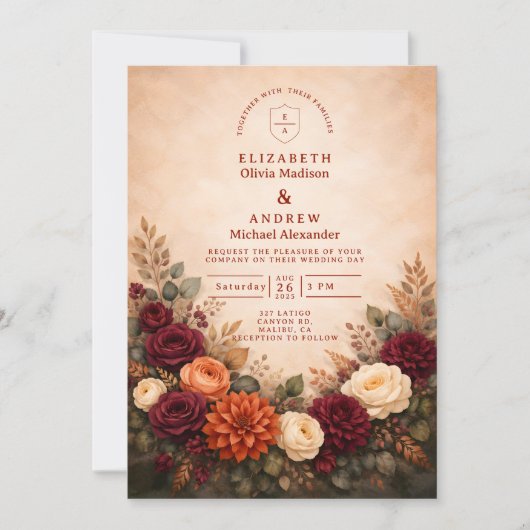 Fall Floral Romance Wedding 招待状 (正面)