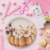 Fall Floral Rustic Autumn Pumpkin Birthday ペーパープレート (パーティー)