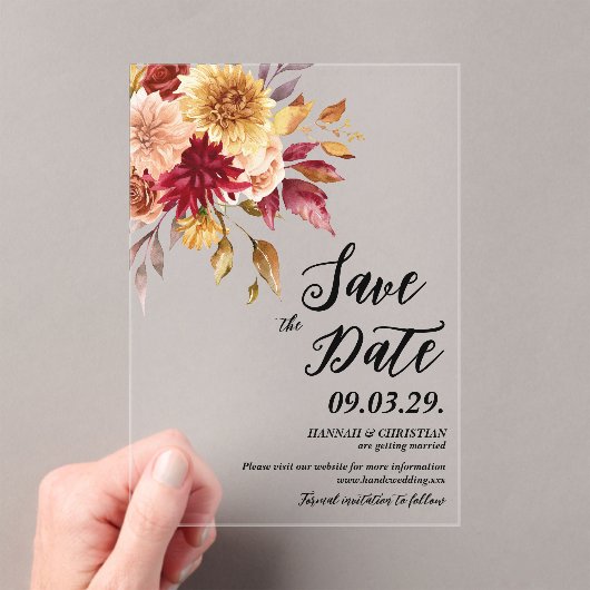 Fall Floral Save the date アクリル招待状 (インサイチュ (ポータブル))