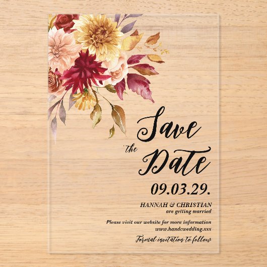 Fall Floral Save the date アクリル招待状 (正面)