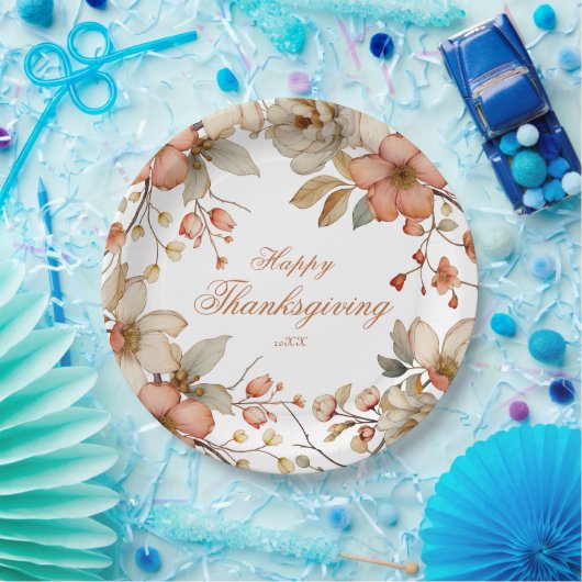 Fall Floral Thanksgiving  ペーパープレート (パーティー)