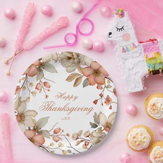 Fall Floral Thanksgiving  ペーパープレート (パーティー)