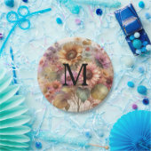 Fall flowers and sunflowers watercolor pastels ペーパープレート (パーティー)