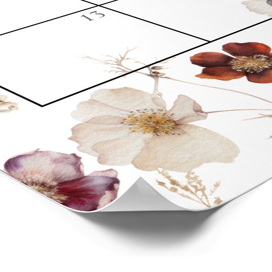 Fall Flowers Baby Shower Guess Due Date Calendar ポスター (角)