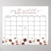 Fall Flowers Baby Shower Guess Due Date Calendar ポスター (正面)