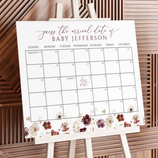 Fall Flowers Baby Shower Guess Due Date Calendar ポスター