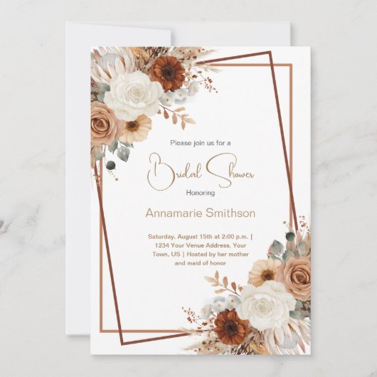 Fall Flowers Geometric Wreath Bridal Shower |  招待状 (正面)