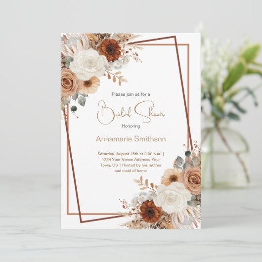 Fall Flowers Geometric Wreath Bridal Shower |  招待状 (スタンド正面)