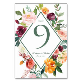 Fall Flowers Rustic Sage Green Table Numbers テーブルナンバー