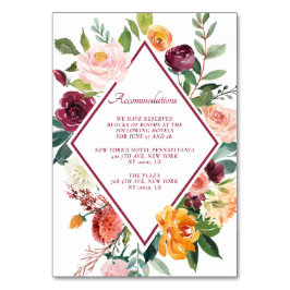 Fall Flowers Rustic Wine Red Accommodation Cards テーブルナンバー