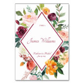 Fall Flowers Wine Red Rustic Place Card テーブルナンバー (裏面)